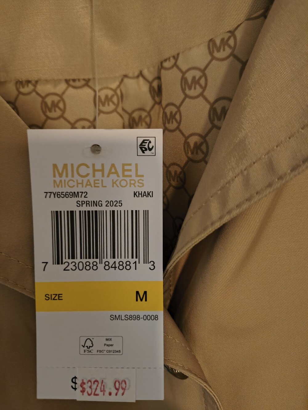Michael Kors NWT Beige Lightweight Hooded Trench Coat with Waist Belt - Picture 2 of 6